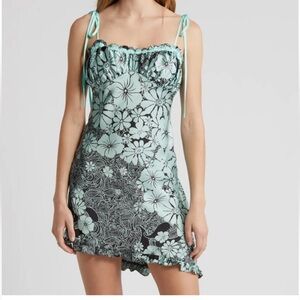 Free People Retro Daisy Asymmetrical Slip Dress Black Combo Flowered Sz L